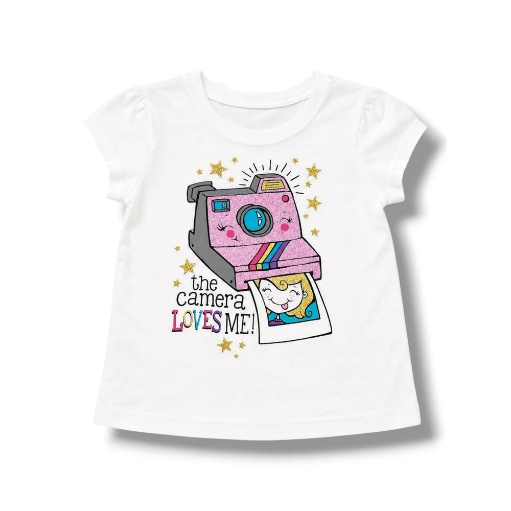 The Children's Place Girls Top Size 9-12‎ Months Camera Loves Tee Glitter White